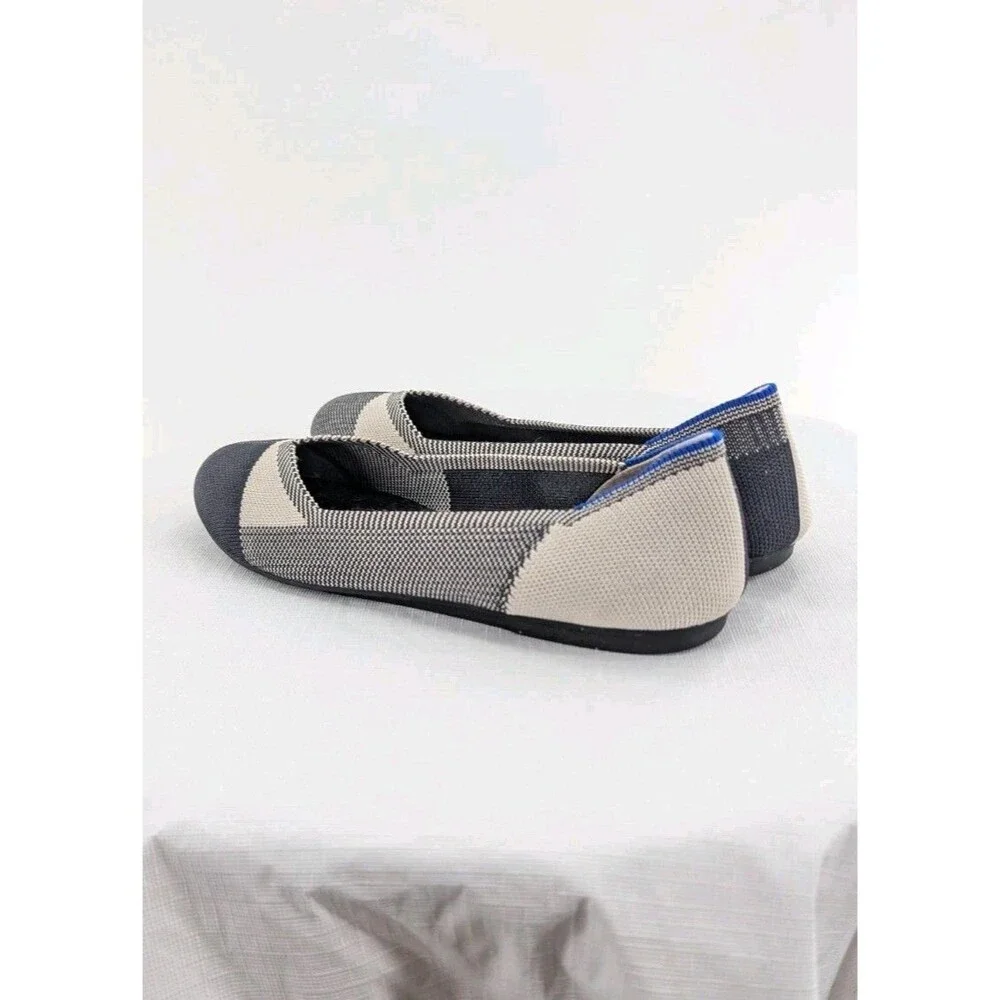 Rothy’s Beige Black Gray Captoe Flats 7.5 Ballet Work Office Preppy Comfort Shoe